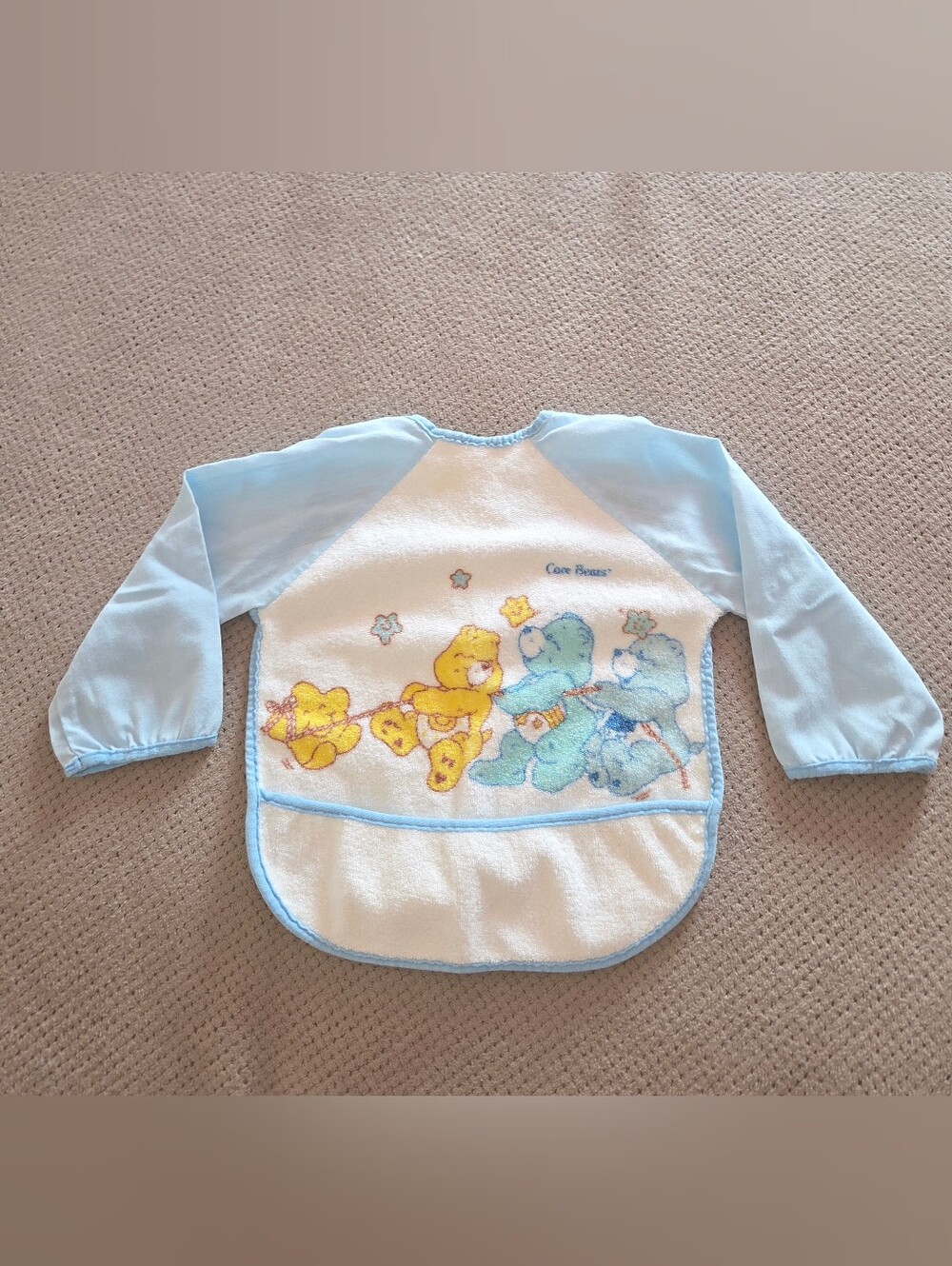 Vintage 1983 Care Bears Blue Long Sleeve Bib Smock Baby Drool Bib USA Toddler